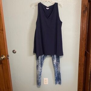 LuLaRoe Navy Top and Blue Tie-Dye Leggings Set